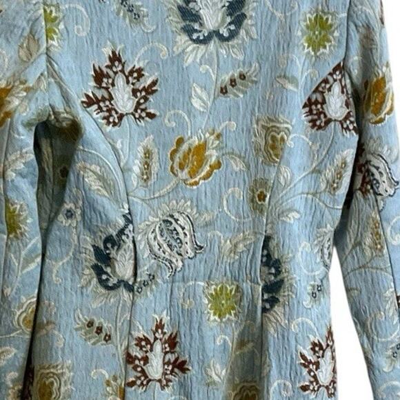 CAbi Dusty Blue Classic Guinevere Floral Jacquard Tapestry Long Jacket Women Sz4 - Picture 9 of 14